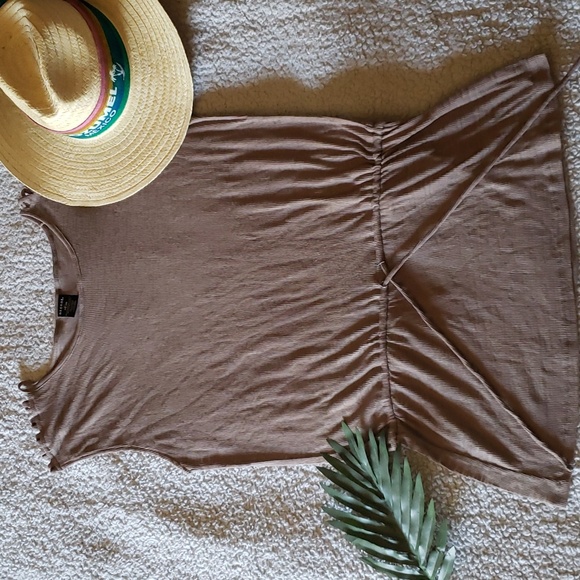 Strappy Shoulder Cut Out Cinched Flowy Ribbed Burnout Cover-up Swim Dress - Picture 1 of 7